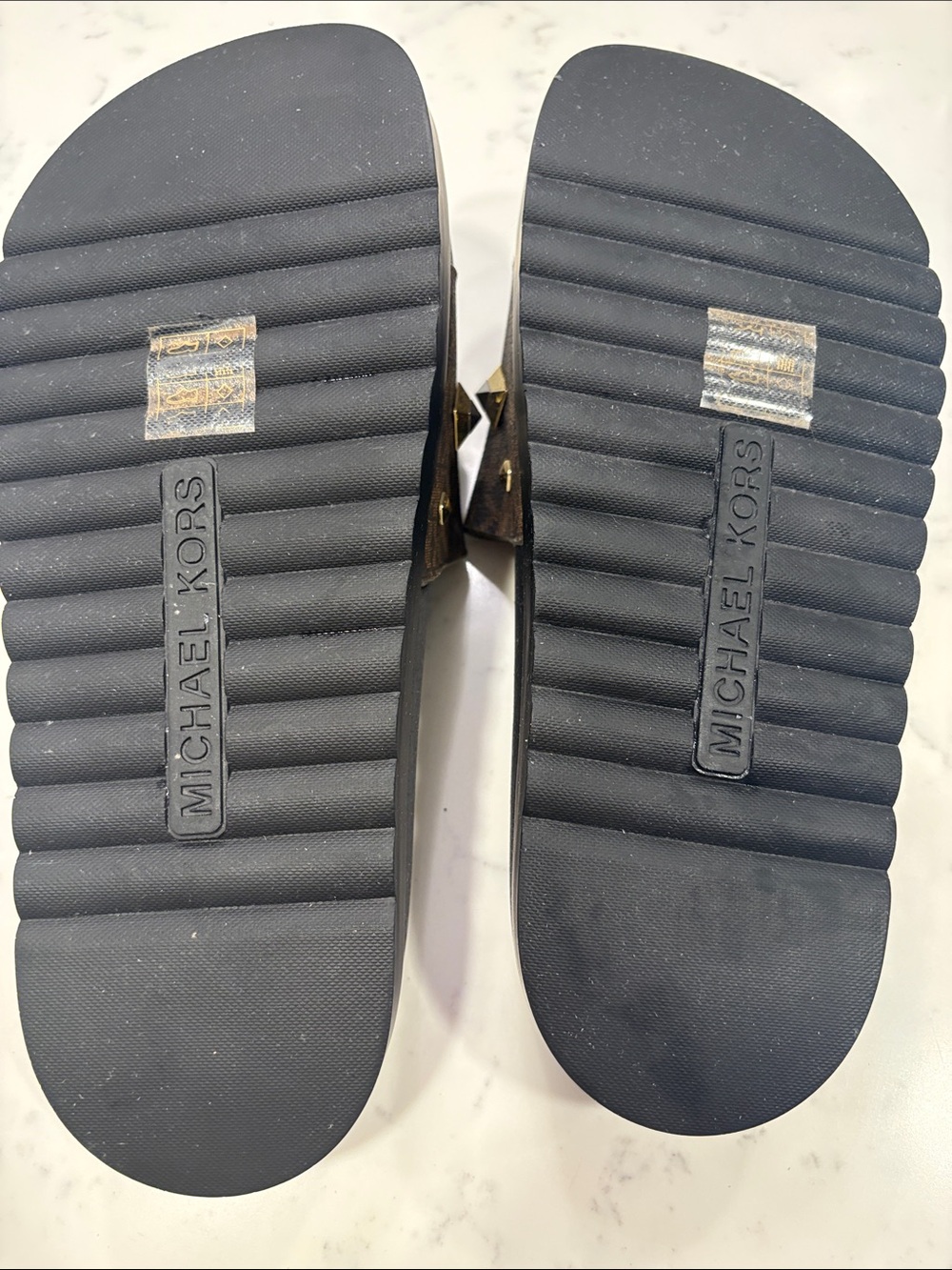 Michael Kors Brown and Black Logo Stud Slide Sandals - Picture 8 of 10